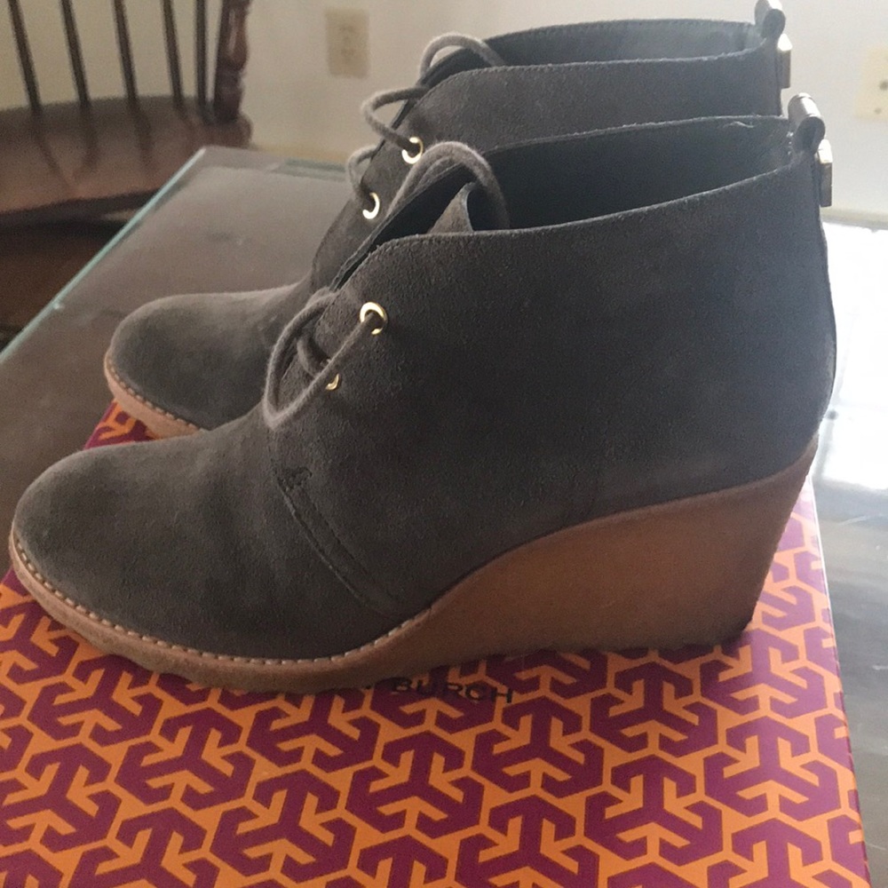 Tory Burch suede wedge booties